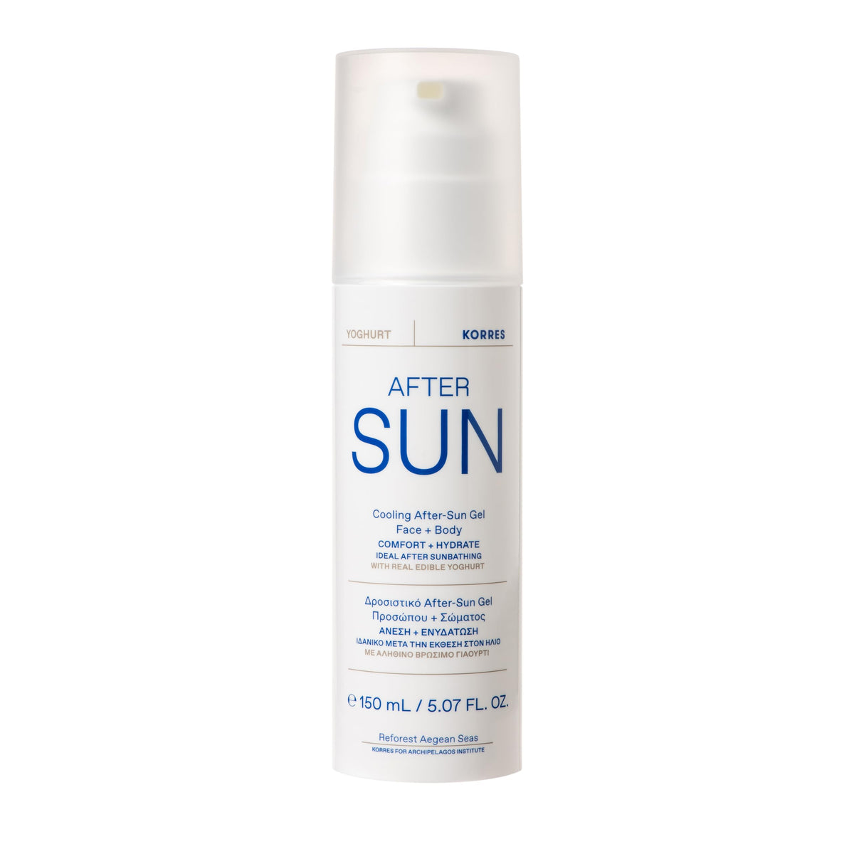 KORRES Greek Yoghurt Cooling After Sun Gel for Face & Body, Lightweight Hydrating Cream Gel with Natural Proteins & Vitamins, Sunburn Relief for Sun-Exposed or Dry Skin, 5.07 fl oz