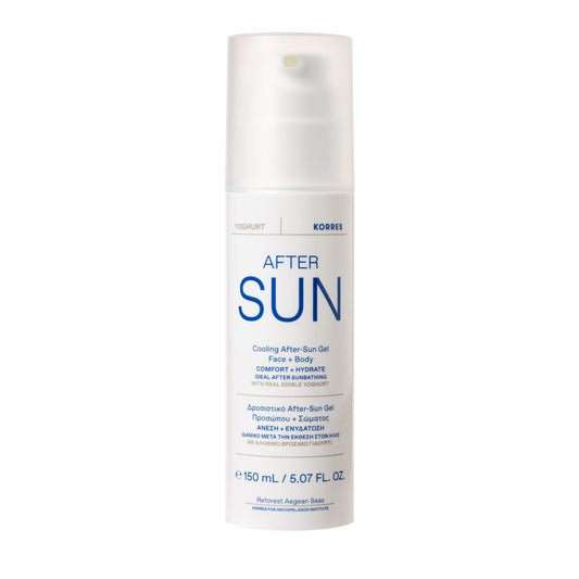 KORRES Greek Yoghurt Cooling After Sun Gel for Face & Body, Lightweight Hydrating Cream Gel with Natural Proteins & Vitamins, Sunburn Relief for Sun-Exposed or Dry Skin, 5.07 fl oz