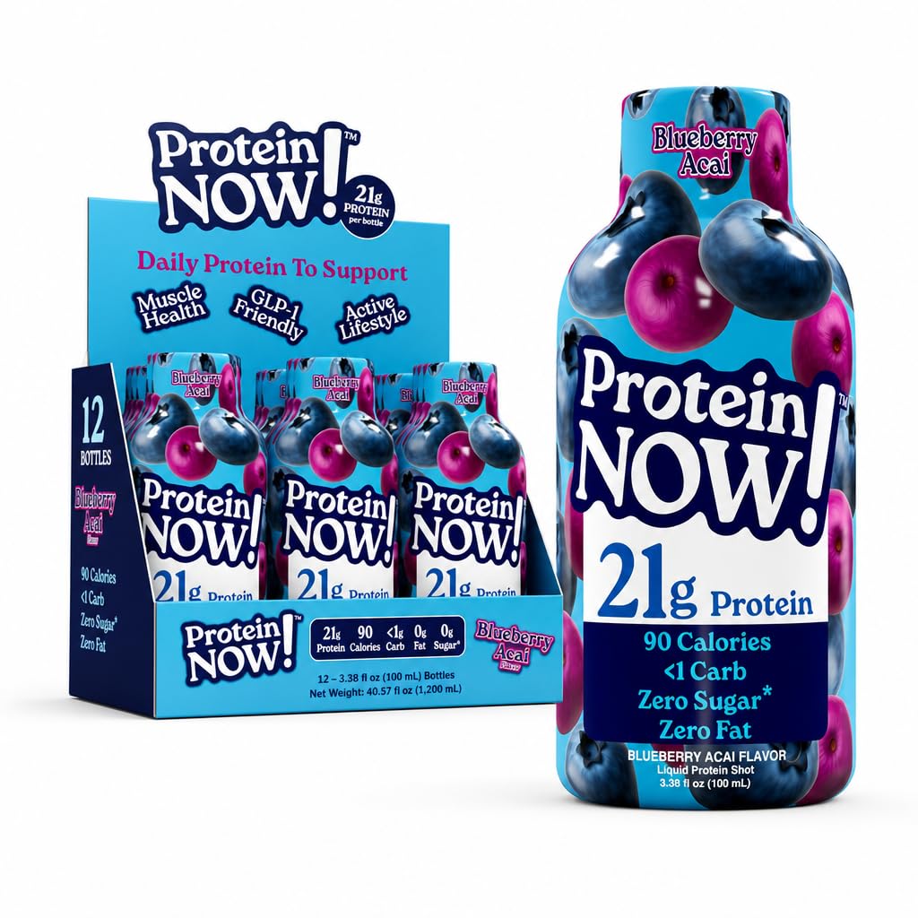 Protein Now Liquid 3 oz. Protein Shot By NutraBio– 21g Protein, 0 Carbs, 0 Fat, GLP-1 Support, Ready-to-Drink, No Refrigeration, Whey & Collagen Protein for Hair, Skin & Nails, Liquid Protein On-the-Go Nutrition- Strawberry Watermelon