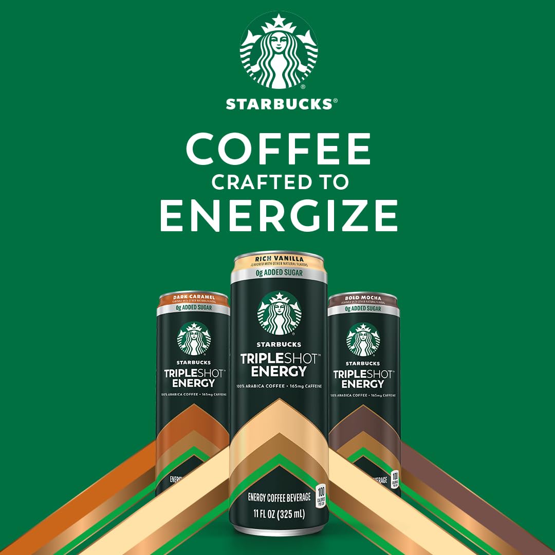 Starbucks Tripleshot Coffee Energy Drink, Mocha, Triple Blend, 165mg Caffeine, B Vitamins, Protein, Iced Coffee, 11 fl oz Cans (12 Pack)
