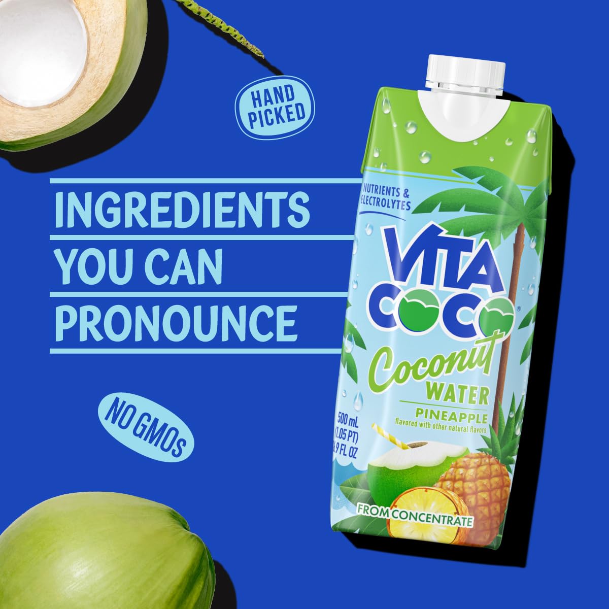 Vita Coco Coconut Water, Pineapple, 16.9 Oz (Pack of 12)