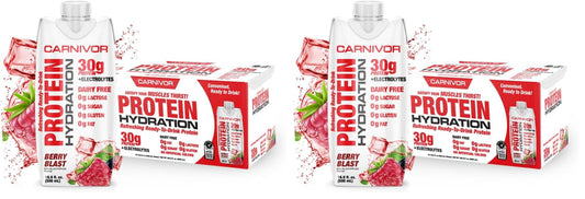 MuscleMeds Carnivor Protein Hydration RTD, Ready to Drink, Lactose Free, Sugar Free, 30g Isolate Protein, Halal Certified, Berry Blast, 16.9 Fl Oz (Pack of 12)