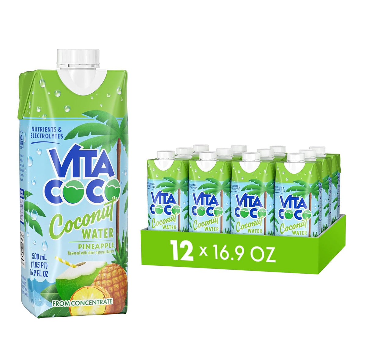 Vita Coco Coconut Water, Pineapple, 16.9 Oz (Pack of 12)