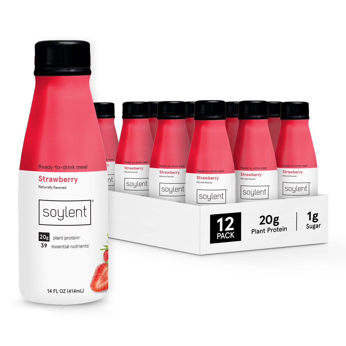 Soylent Original Meal Replacement Shake, Ready-to-Drink Plant Based Protein Drink, Contains 20g Complete Vegan Protein and 1g Sugar, 14oz, 12 Pack