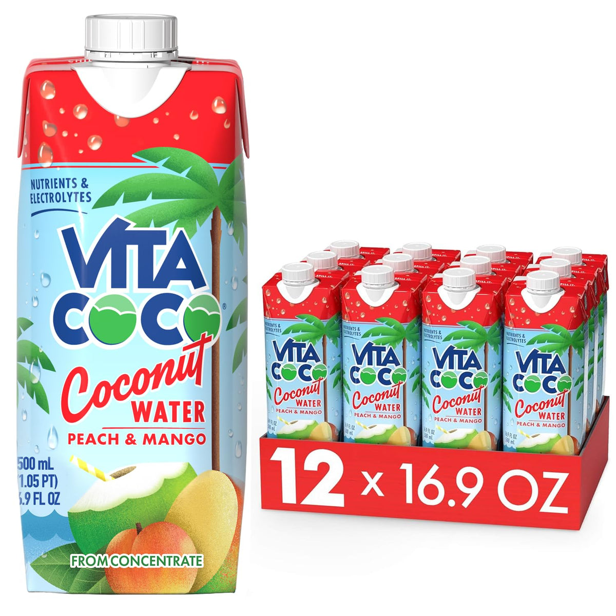Vita Coco Coconut Water, Pineapple, 16.9 Oz (Pack of 12)