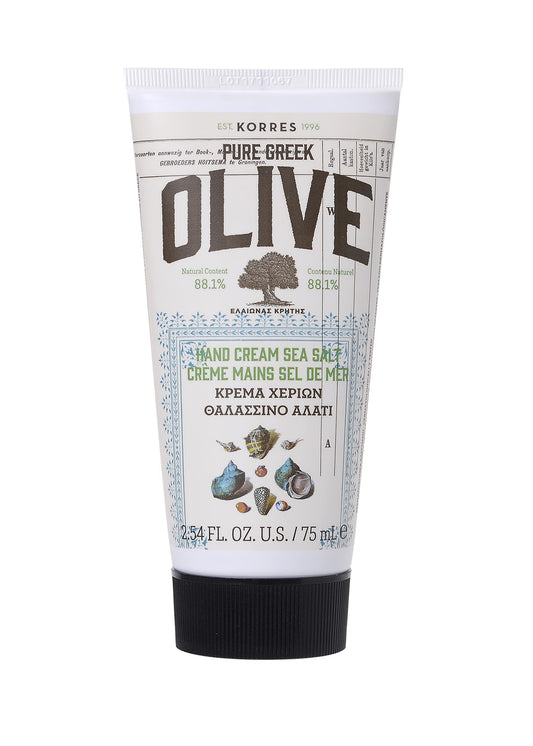 KORRES Olive Hand Cream, Sea Salt, Nourishing and Hydrating Moisturizer with Greek Olive Oil and Antioxidants, For Soft Smooth Skin and Dry Hands, Vegan Skin Care for Women & Men, 2.54 Fl Oz