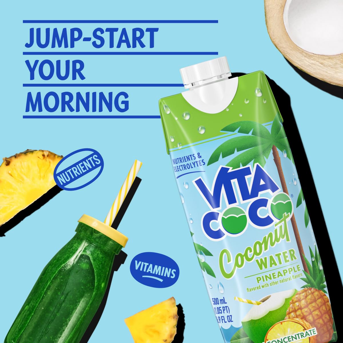 Vita Coco Coconut Water, Pineapple, 16.9 Oz (Pack of 12)