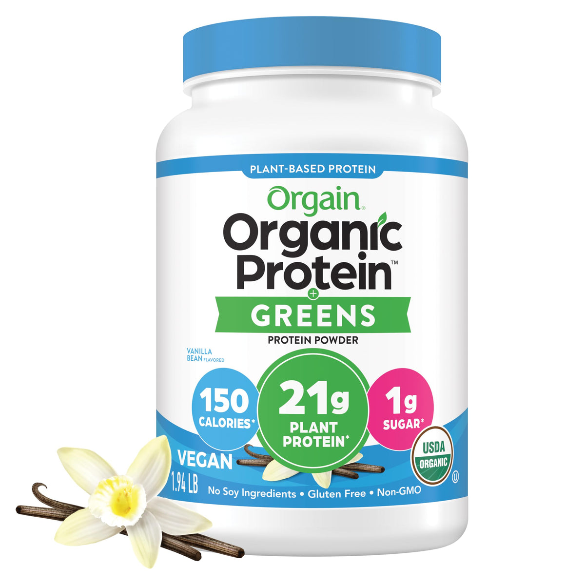 Orgain Organic Vegan Protein Powder + Greens, Creamy Chocolate Fudge - 21g Plant Based Protein, Gluten Free, Dairy & Lactose Free, Soy Free, No Sugar Added, Iron & Prebiotics for Gut Health - 1.94lb