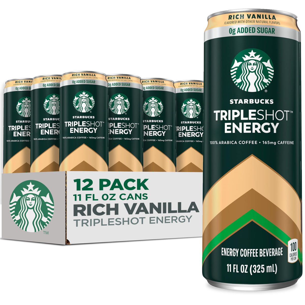 Starbucks Tripleshot Coffee Energy Drink, Mocha, Triple Blend, 165mg Caffeine, B Vitamins, Protein, Iced Coffee, 11 fl oz Cans (12 Pack)