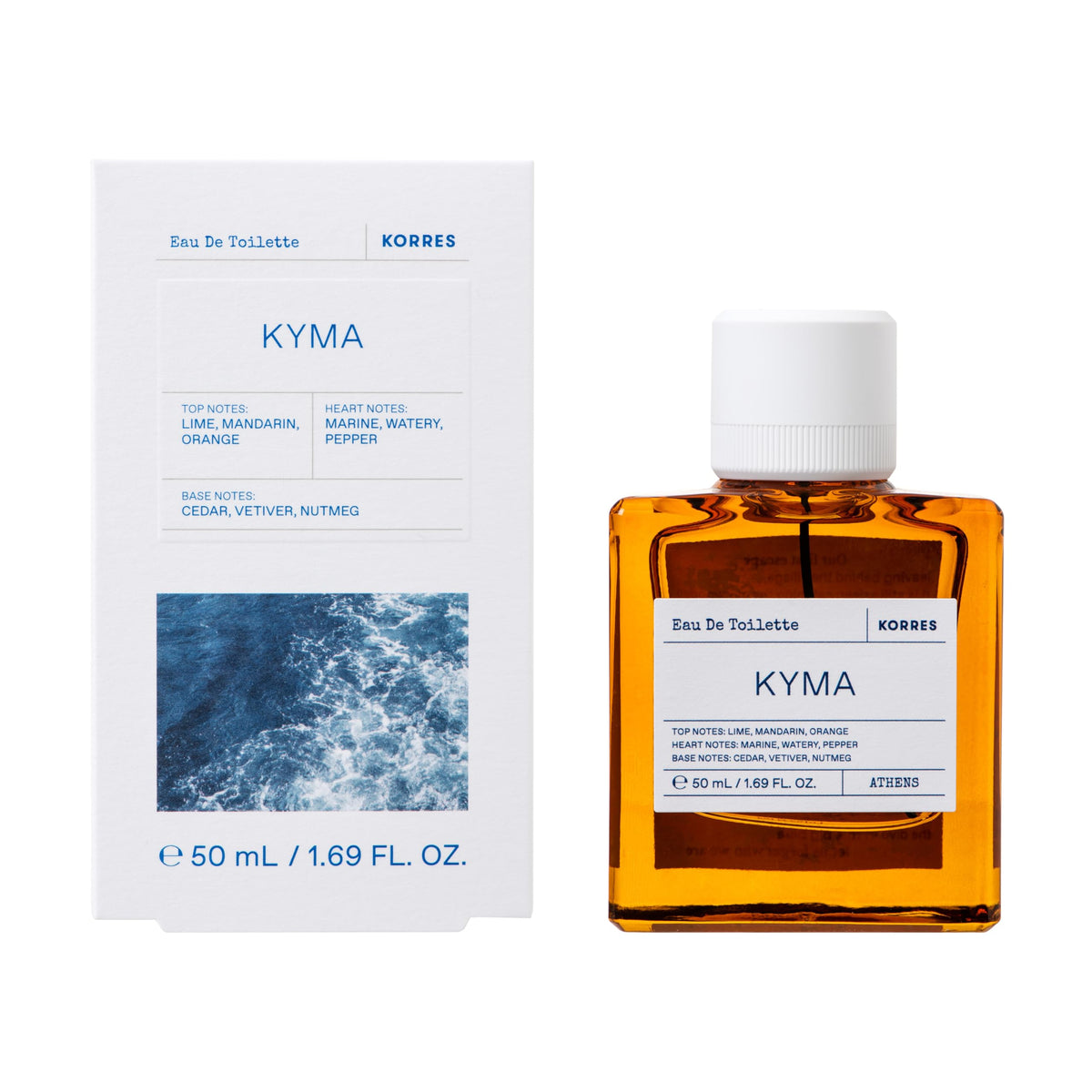 KORRES Kyma Eau de Toilette Spray, Lime Mandarin Orange Top Notes, Marine Watery Pepper Heart, Cedar Vetiver Nutmeg Base, Unisex Fresh Scent Inspired by Greek Waters, Vegan Fragrance, 1.69 Fl Oz