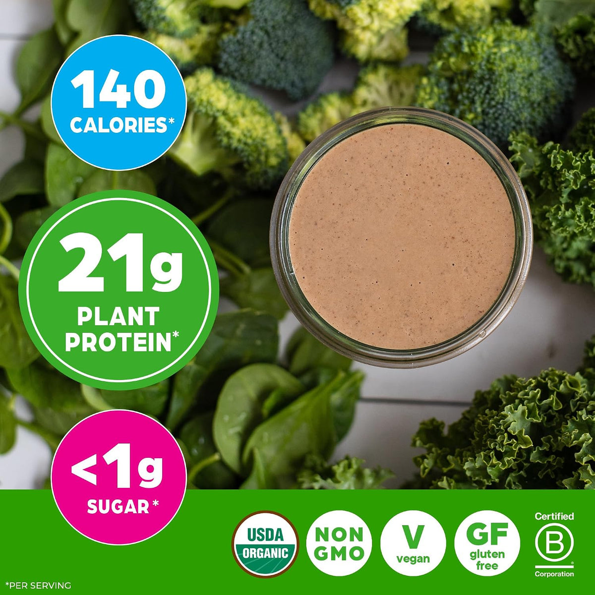Orgain Organic Vegan Protein Powder + Greens, Creamy Chocolate Fudge - 21g Plant Based Protein, Gluten Free, Dairy & Lactose Free, Soy Free, No Sugar Added, Iron & Prebiotics for Gut Health - 1.94lb
